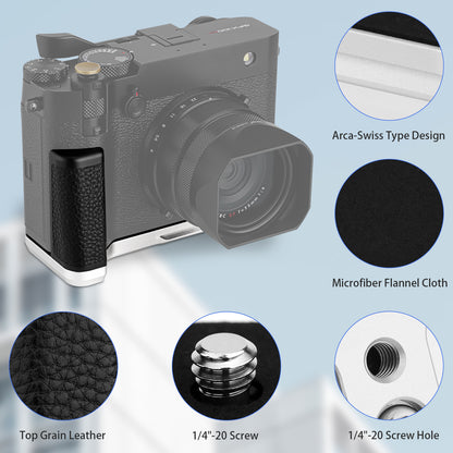 Haoge Handle HandGrip for Fujifilm GFX100RF Camera Body L-Shape Grip Bracket Silver Bottom quick-release plate