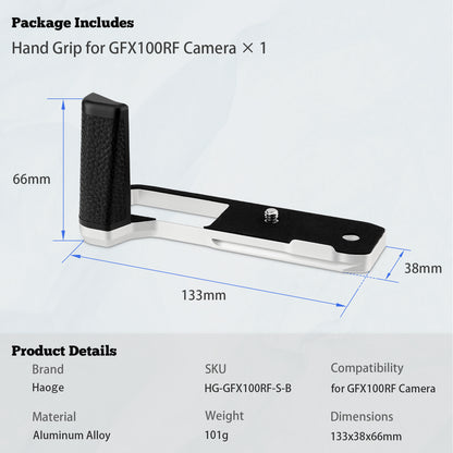 Haoge Handle HandGrip for Fujifilm GFX100RF Camera Body L-Shape Grip Bracket Silver Bottom quick-release plate