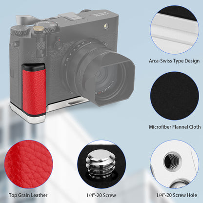 Haoge Handle HandGrip for Fujifilm GFX100RF Camera Body L-Shape Grip Bracket Silver Bottom quick-release plate