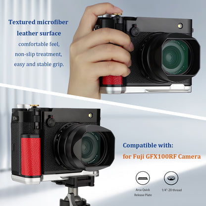 Haoge Handle HandGrip for Fujifilm GFX100RF Camera Body L-Shape Grip Bracket Silver Bottom quick-release plate
