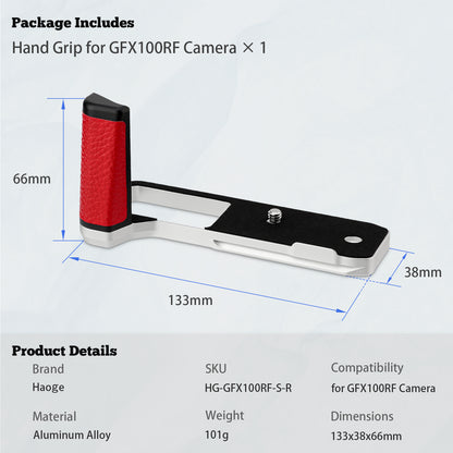 Haoge Handle HandGrip for Fujifilm GFX100RF Camera Body L-Shape Grip Bracket Silver Bottom quick-release plate