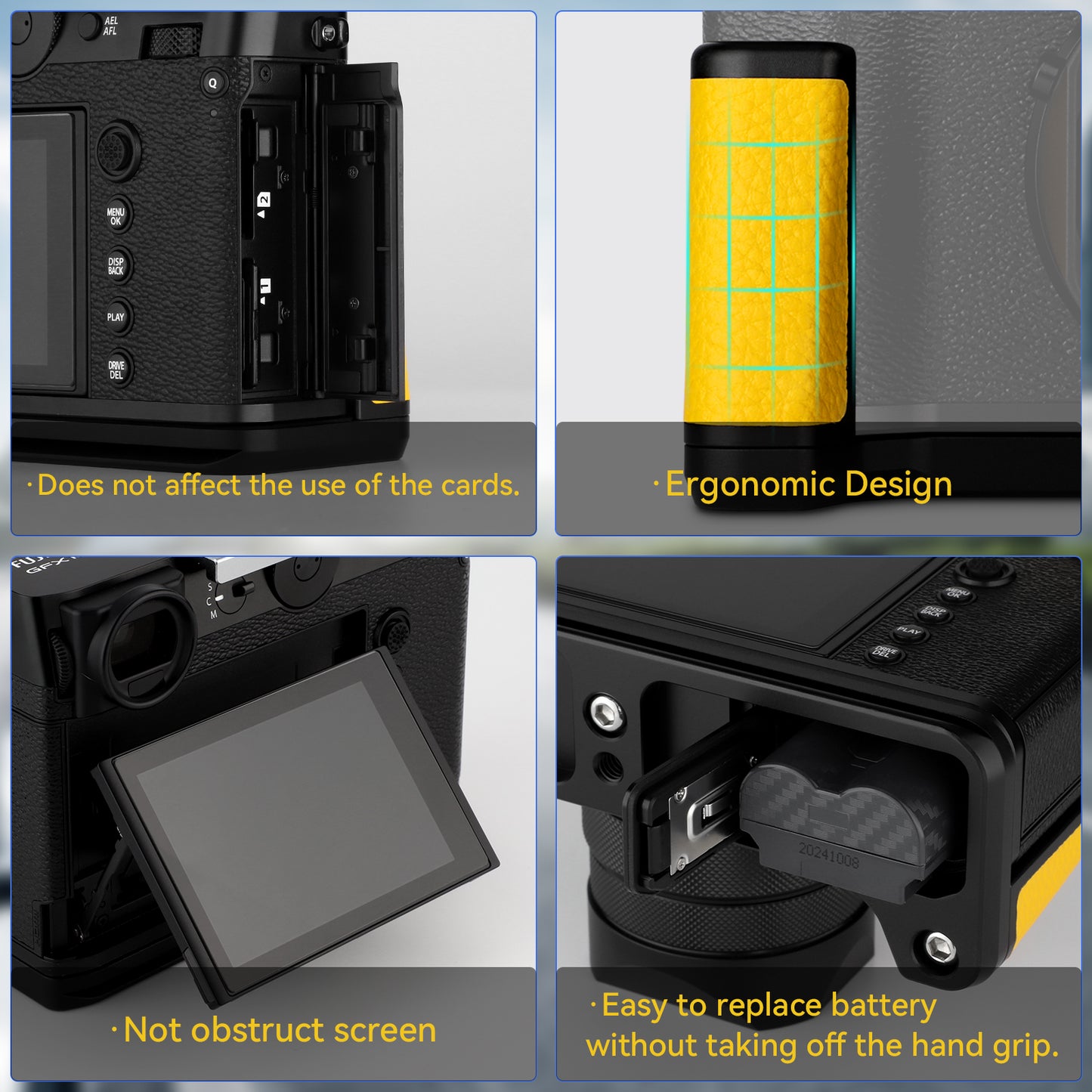 Haoge Handle HandGrip for Fujifilm GFX100RF Camera  Body L-Shape Grip Bracket Yellow With Arca-Swiss standard Plate