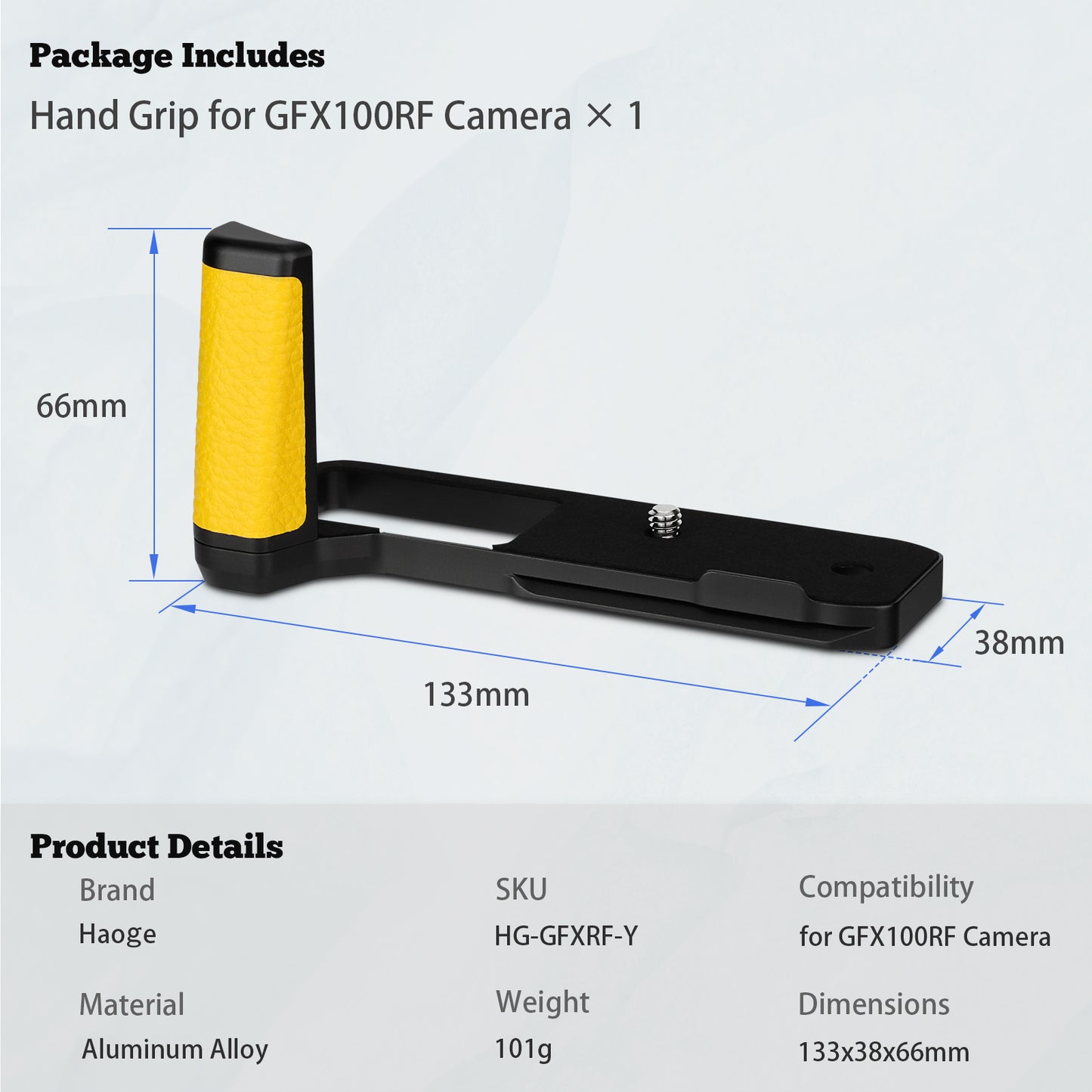 Haoge Handle HandGrip for Fujifilm GFX100RF Camera  Body L-Shape Grip Bracket Yellow With Arca-Swiss standard Plate