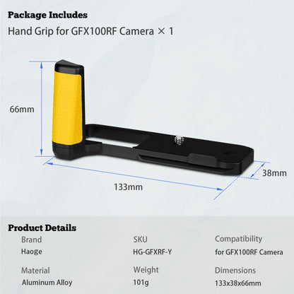 Haoge Handle HandGrip for Fujifilm GFX100RF Camera  Body L-Shape Grip Bracket Yellow With Arca-Swiss standard Plate