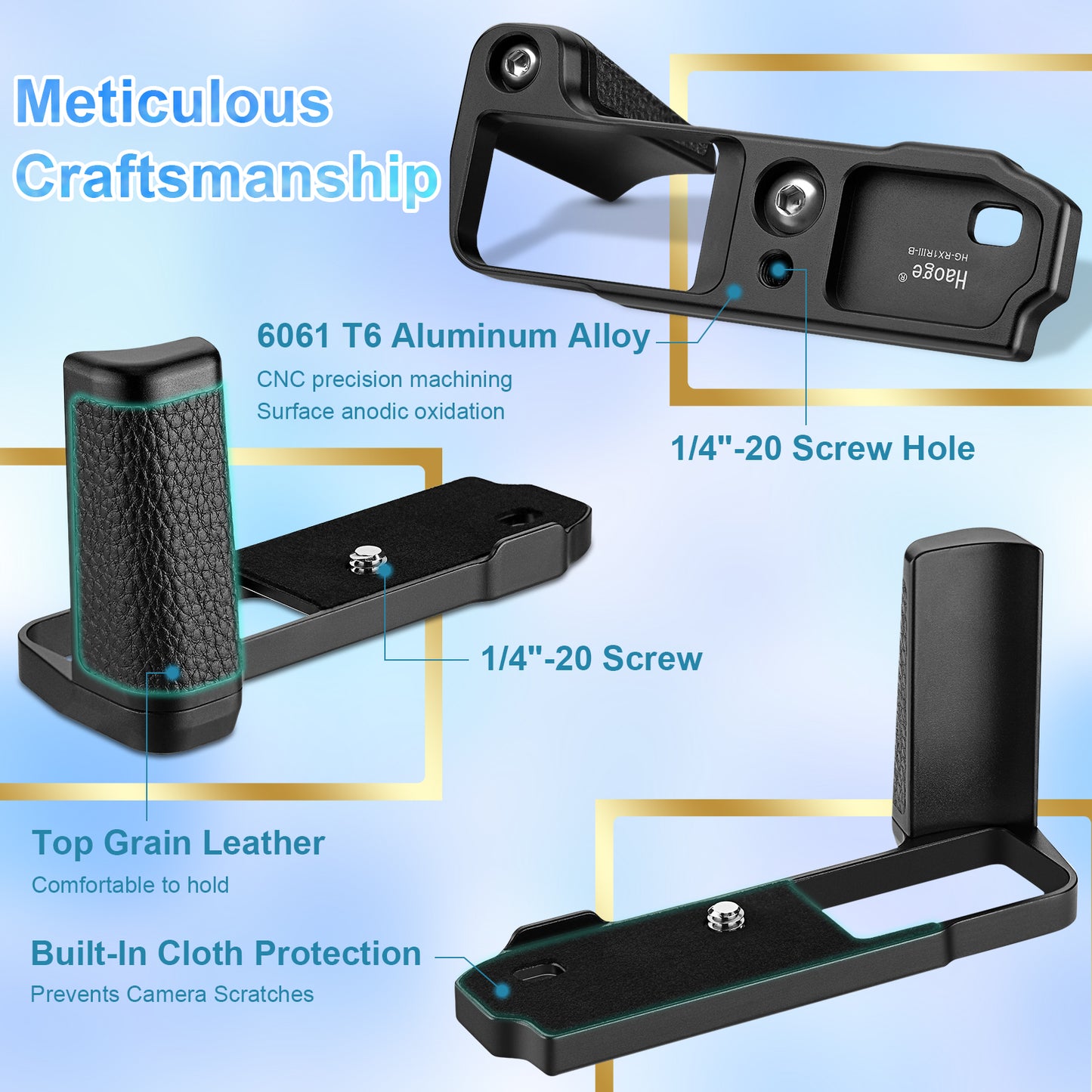 Haoge HG-RX1RIII 滑り止めカメラブラケットホルダーハンドグリップ Sony Cyber​​-shot DSC-RX1R III RX1RM3 RX1RIII フルフレームデジタルカメラ用