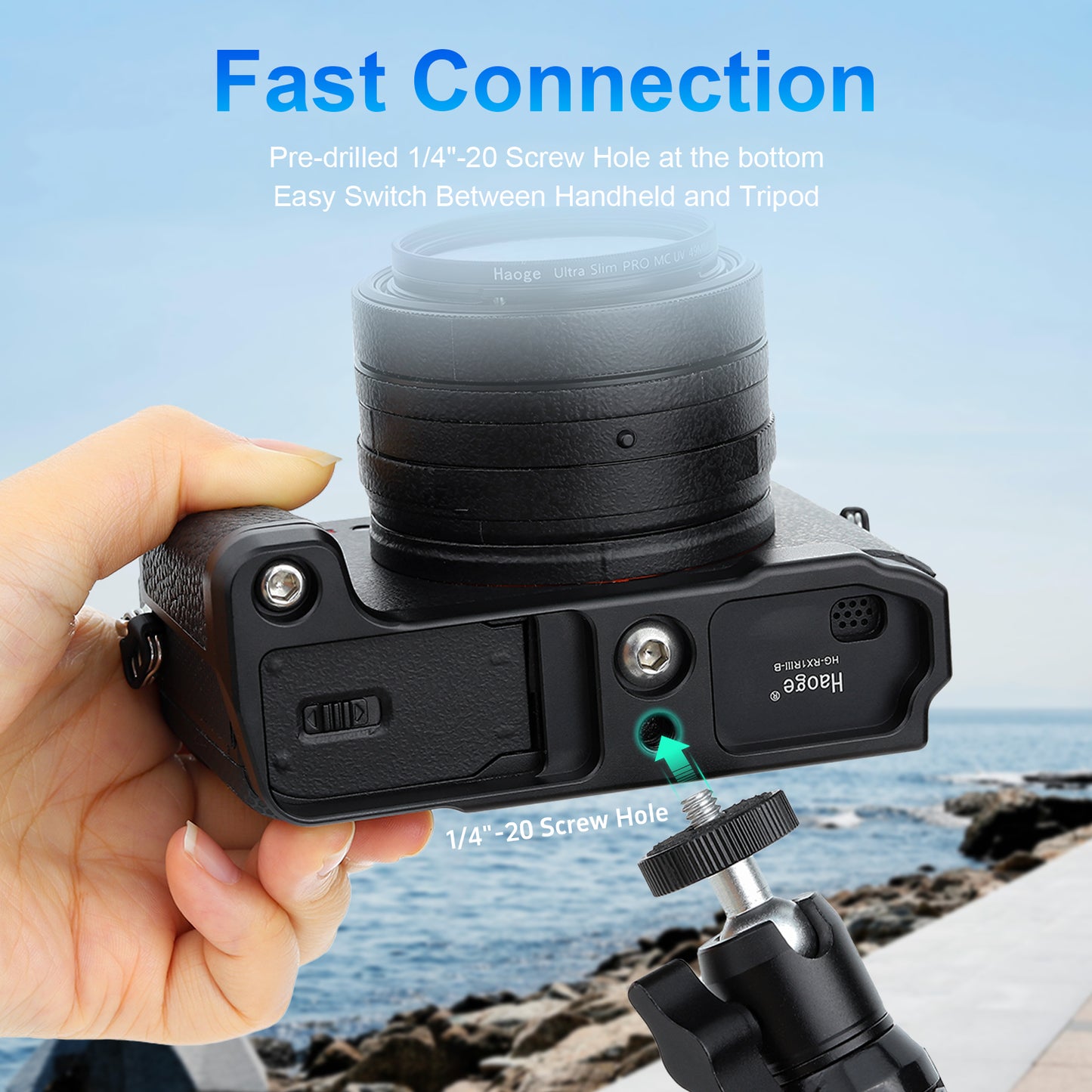 Haoge HG-RX1RIII 滑り止めカメラブラケットホルダーハンドグリップ Sony Cyber​​-shot DSC-RX1R III RX1RM3 RX1RIII フルフレームデジタルカメラ用