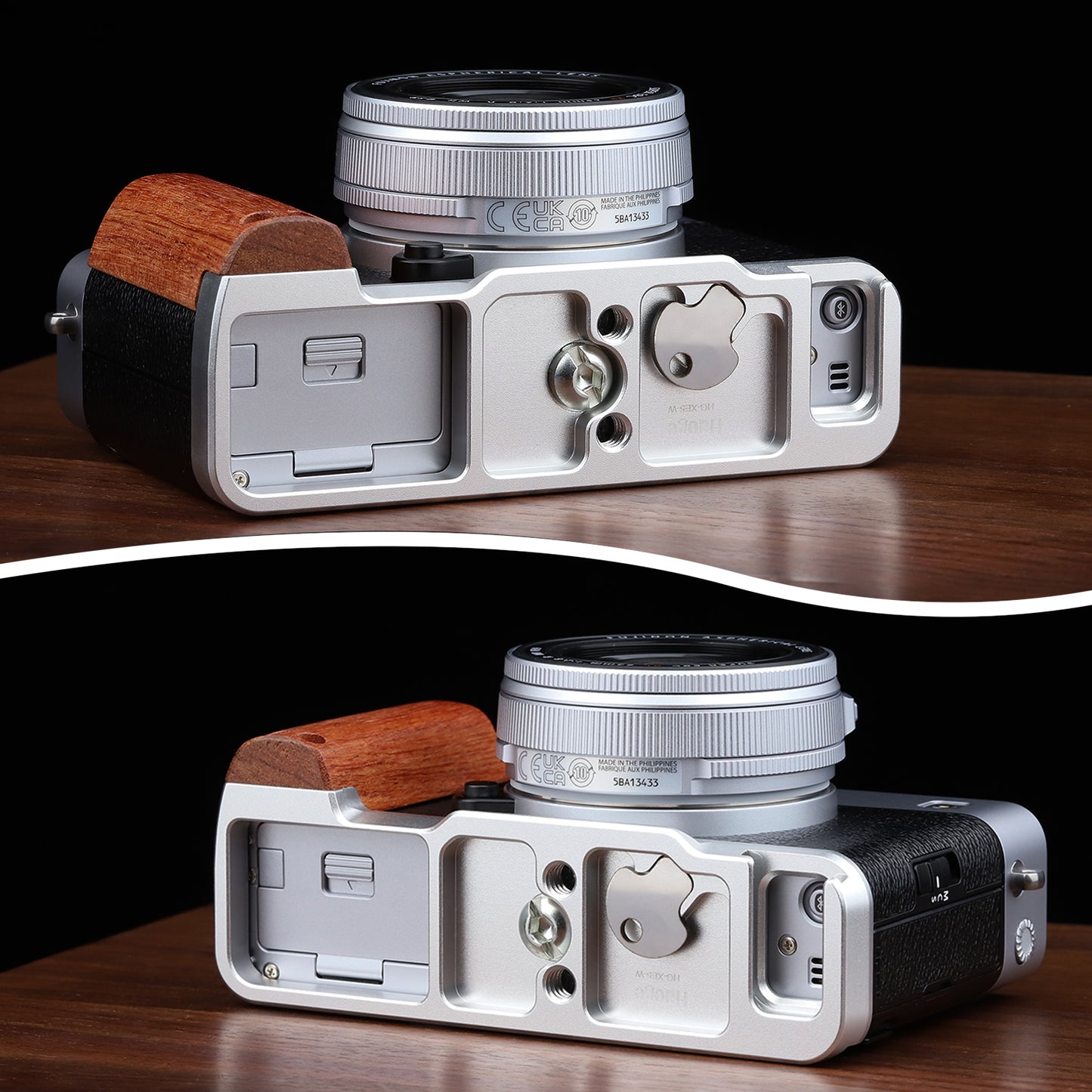 Haoge Wooden Side Handle for Fujifilm X-E5 xe5 Camera - L-Shape Premium Rosewood Grip with Quick Release Plate