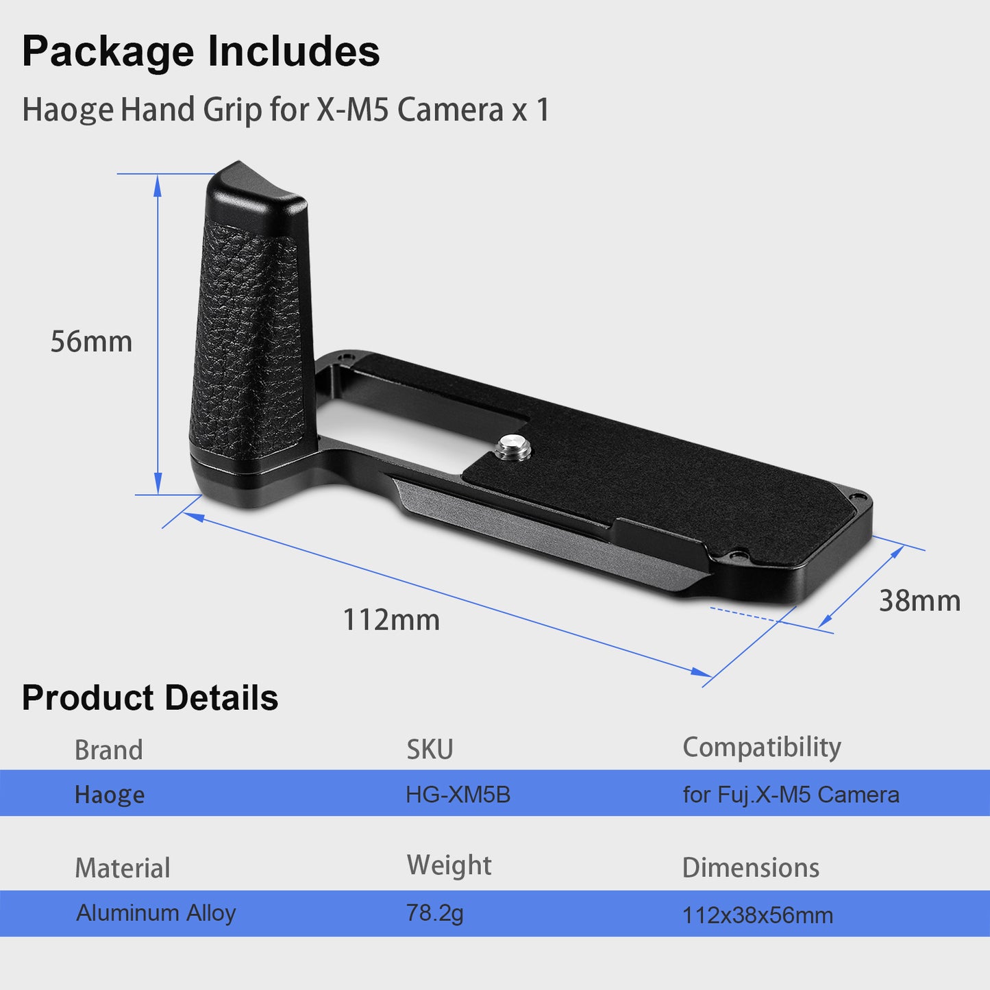Haoge XM5 Camera Bracket Holder Hand Grip for Fujifilm X-M5 Camera Body L-Shape Grip fit Arca Swiss Kirk RRS Benro Quick Release Plate HG-XM5B