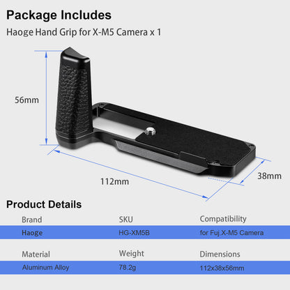 Haoge XM5 Camera Bracket Holder Hand Grip for Fujifilm X-M5 Camera Body L-Shape Grip fit Arca Swiss Kirk RRS Benro Quick Release Plate HG-XM5B