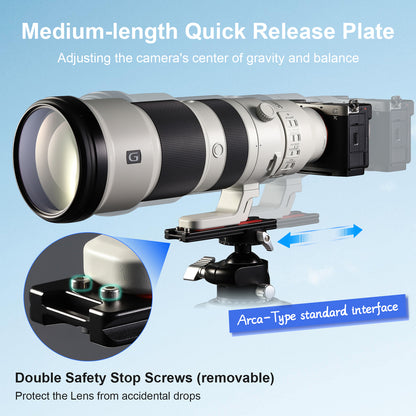 Haoge HQR-127 Tripod Arca Plates 127mm Universal Arca Swiss Quick Release Plate for Lens Tripod Ball Head with Hand-Adjustable Stainless Steel Screw of 1/4" and 3/8"  Built-in Strap hole (New Version)