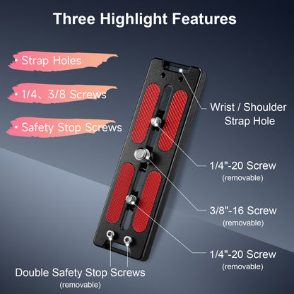 Haoge HQR-127 Tripod Arca Plates 127mm Universal Arca Swiss Quick Release Plate for Lens Tripod Ball Head with Hand-Adjustable Stainless Steel Screw of 1/4" and 3/8"  Built-in Strap hole (New Version)