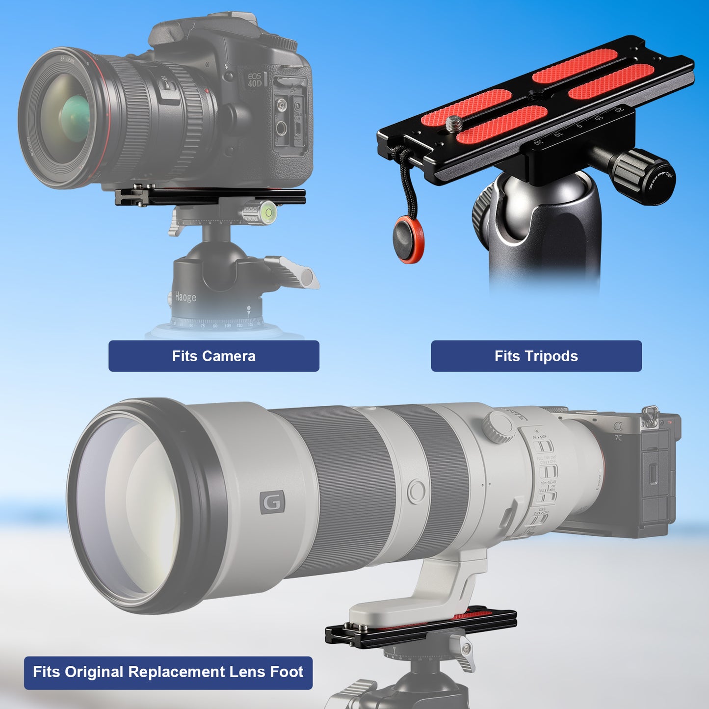 Haoge HQR-127 Tripod Arca Plates 127mm Universal Arca Swiss Quick Release Plate for Lens Tripod Ball Head with Hand-Adjustable Stainless Steel Screw of 1/4" and 3/8"  Built-in Strap hole (New Version)