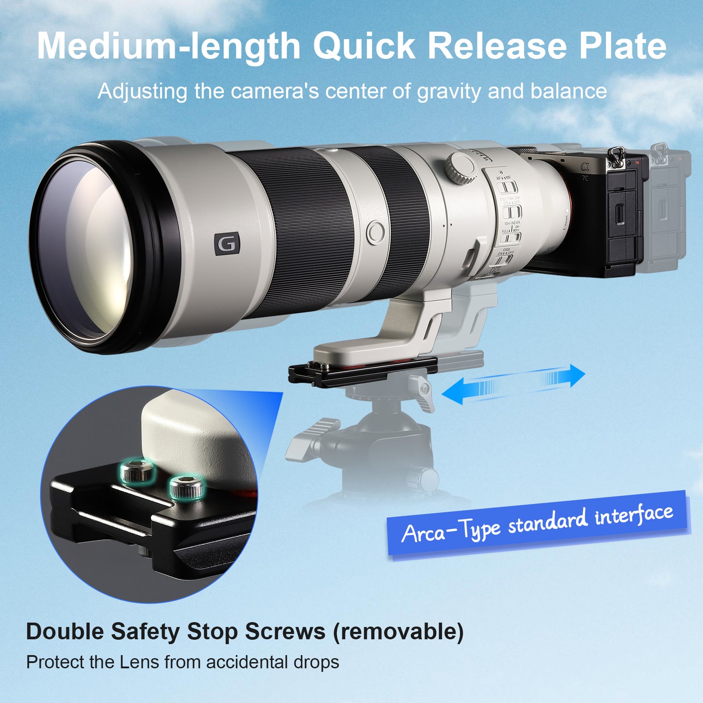 Haoge HQR-90 Tripod Arca Plates 90mm Universal Arca Swiss Quick Release Plate for Zoom Lens Tripod Ball Head with Hand-Adjustable Stainless Steel Screw of 1/4" and 3/8"  Built-in Strap hole (New Version)