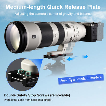Haoge HQR-90 Tripod Arca Plates 90mm Universal Arca Swiss Quick Release Plate for Zoom Lens Tripod Ball Head with Hand-Adjustable Stainless Steel Screw of 1/4" and 3/8"  Built-in Strap hole (New Version)
