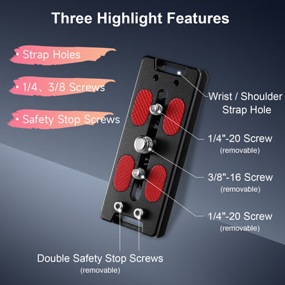 Haoge HQR-90 Tripod Arca Plates 90mm Universal Arca Swiss Quick Release Plate for Zoom Lens Tripod Ball Head with Hand-Adjustable Stainless Steel Screw of 1/4" and 3/8"  Built-in Strap hole (New Version)