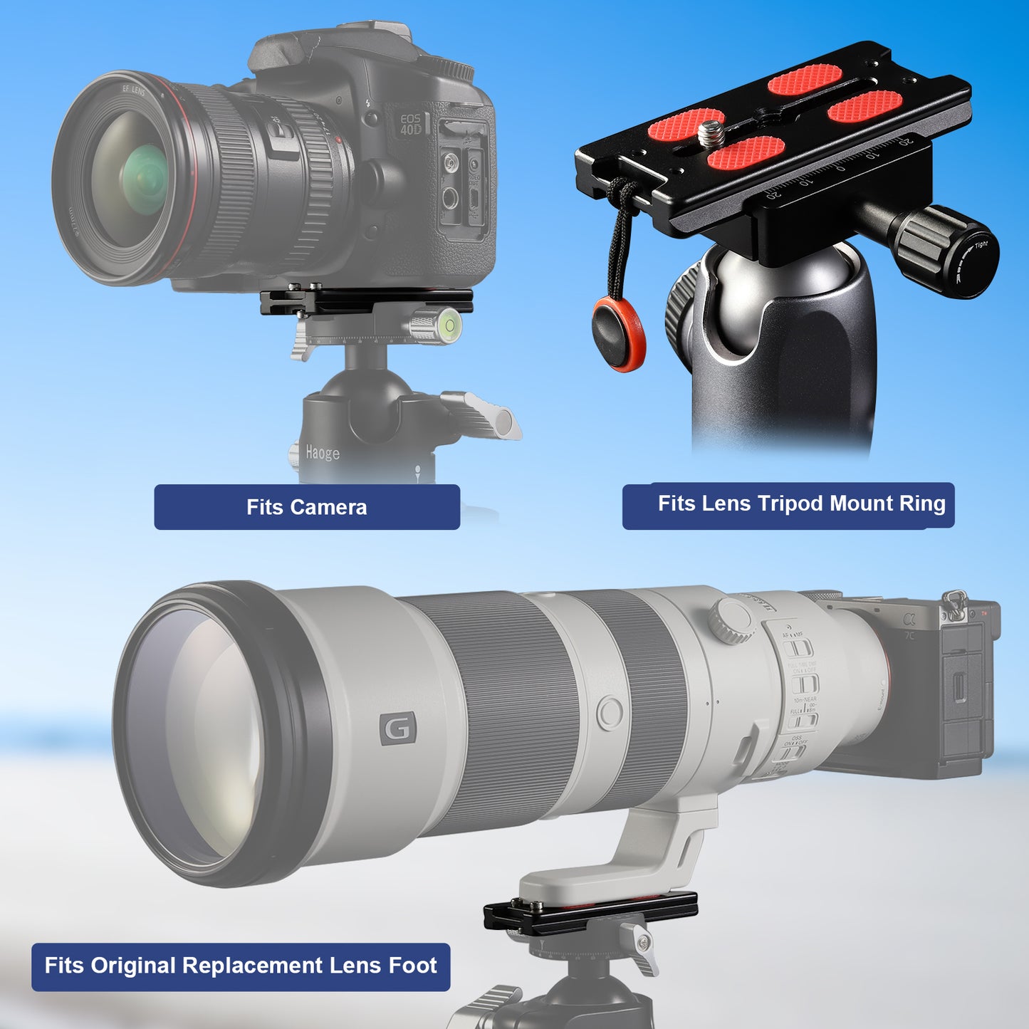 Haoge HQR-90 Tripod Arca Plates 90mm Universal Arca Swiss Quick Release Plate for Zoom Lens Tripod Ball Head with Hand-Adjustable Stainless Steel Screw of 1/4" and 3/8"  Built-in Strap hole (New Version)
