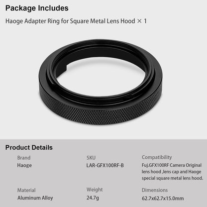 Haoge Adapter Ring for Fujifilm GFX100RF Camera Square Metal Lens Hood Accessories Bayonet Shades Compatible with GFX100RF Original Lens Cap Black