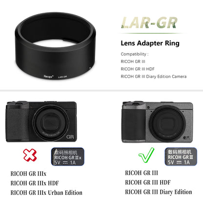 Haoge LAR-GR Lens Filter Adapter Ring for RICOH GR III GRIII GR3 Digital Compact Camera for GW-4 Wide Conversion Lens replaces GA-1