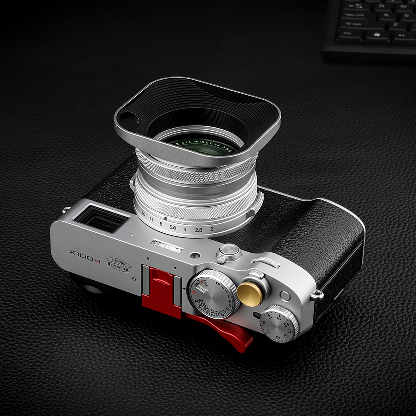 Haoge LH-ES3 Square Metal Lens Hood Hollow Out Designed with 49mm Adapter Ring with Cap for Fujifilm Fuji FinePix X100 X100S X100T X70 X100F X100V X100VI Camera Replaces LH-X100 AR-X100 LH-X70 Silver