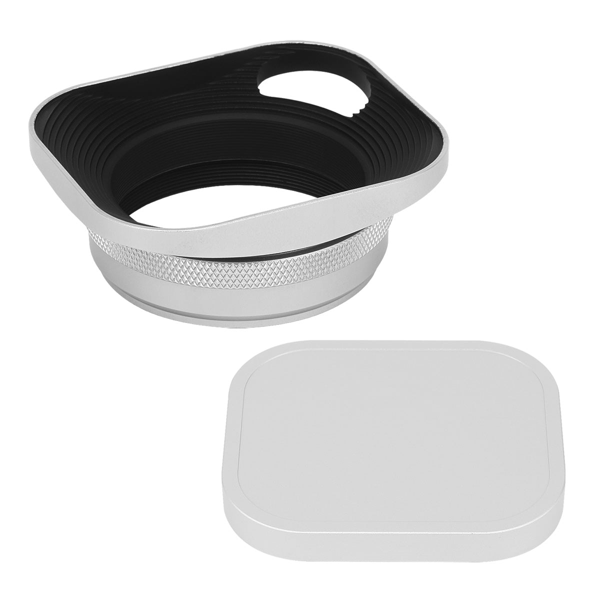 Haoge LH-ES3 Square Metal Lens Hood Hollow Out Designed with 49mm Adapter Ring with Cap for Fujifilm Fuji FinePix X100 X100S X100T X70 X100F X100V X100VI Camera Replaces LH-X100 AR-X100 LH-X70 Silver