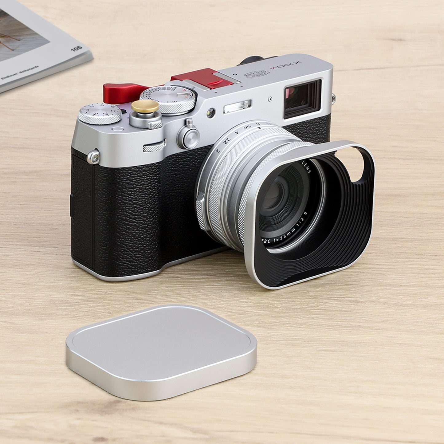 Haoge LH-ES3 Square Metal Lens Hood Hollow Out Designed with 49mm Adapter Ring with Cap for Fujifilm Fuji FinePix X100 X100S X100T X70 X100F X100V X100VI Camera Replaces LH-X100 AR-X100 LH-X70 Silver