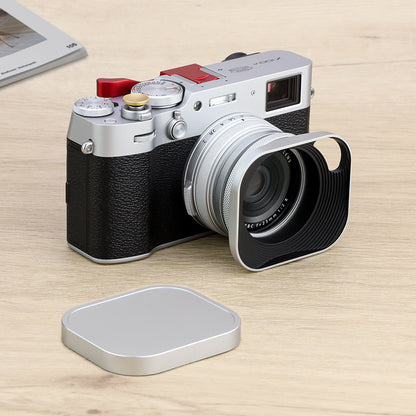 Haoge LH-ES3 Square Metal Lens Hood Hollow Out Designed with 49mm Adapter Ring with Cap for Fujifilm Fuji FinePix X100 X100S X100T X70 X100F X100V X100VI Camera Replaces LH-X100 AR-X100 LH-X70 Silver