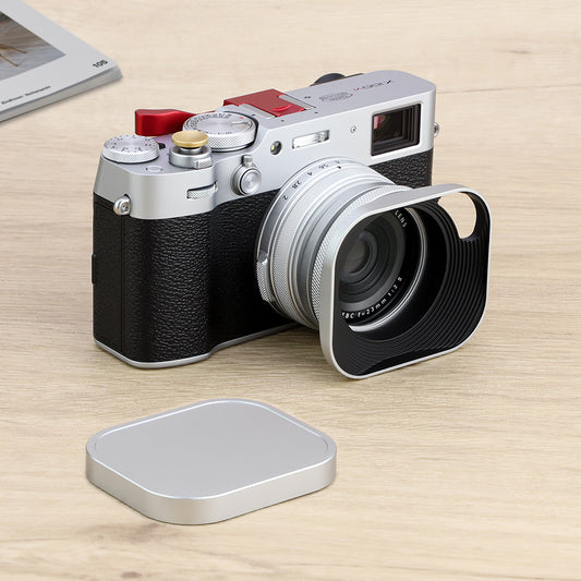 Haoge LH-ES3 Square Metal Lens Hood Hollow Out Designed with 49mm Adapter Ring with Cap for Fujifilm Fuji FinePix X100 X100S X100T X70 X100F X100V X100VI Camera Replaces LH-X100 AR-X100 LH-X70 Silver