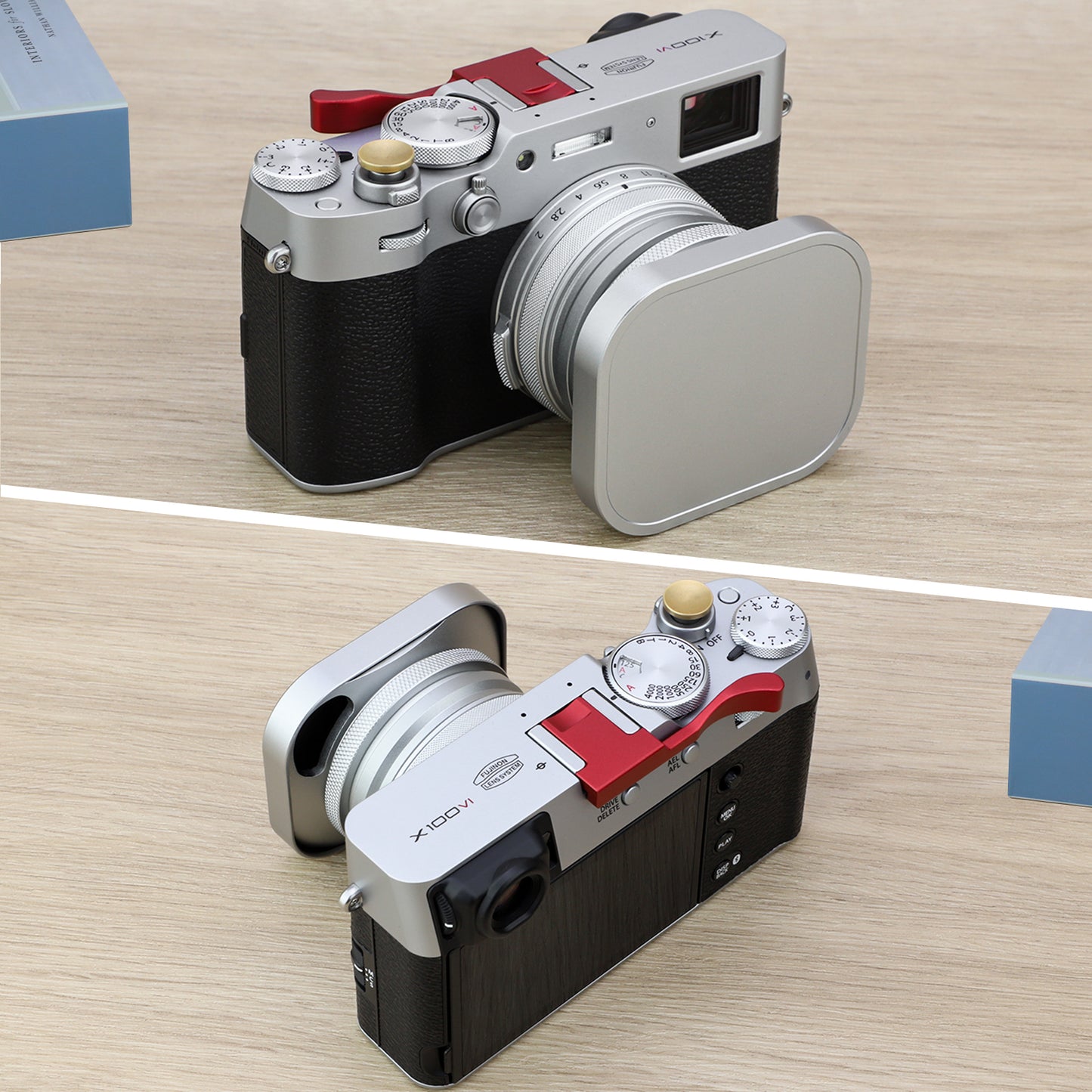 Haoge LH-ES3 Square Metal Lens Hood Hollow Out Designed with 49mm Adapter Ring with Cap for Fujifilm Fuji FinePix X100 X100S X100T X70 X100F X100V X100VI Camera Replaces LH-X100 AR-X100 LH-X70 Silver