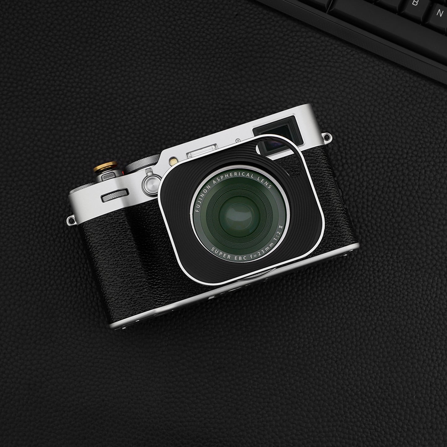 Haoge LH-ES3 Square Metal Lens Hood Hollow Out Designed with 49mm Adapter Ring with Cap for Fujifilm Fuji FinePix X100 X100S X100T X70 X100F X100V X100VI Camera Replaces LH-X100 AR-X100 LH-X70 Silver