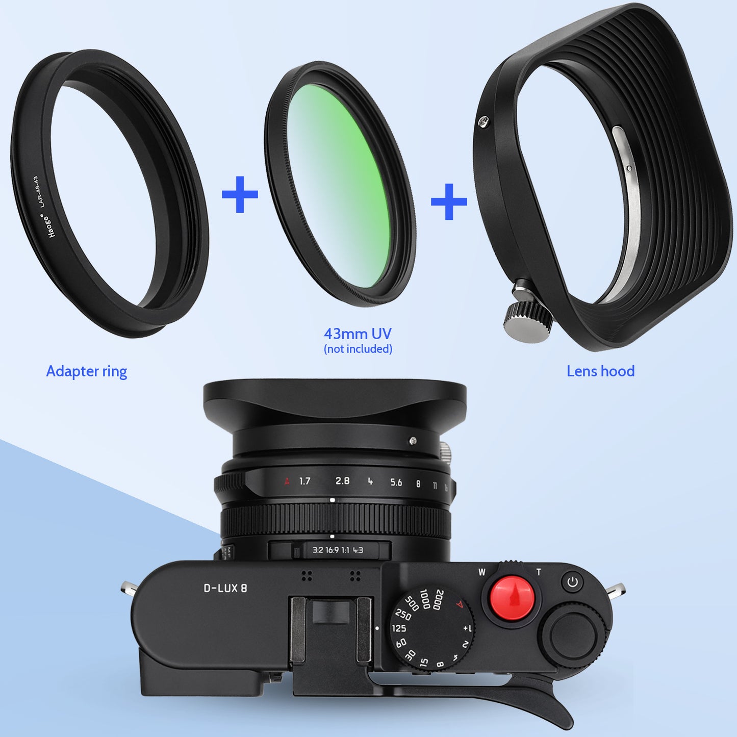 Haoge 43mm Square Metal Lens Hood Shade for Leica D-Lux 8 Camera Accessories Screw-in Lens Hood