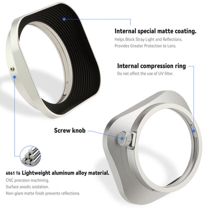 Haoge LH-F48W Square Metal Lens Hood Shade for Olympus M.ZUIKO Digital 17mm f1.8 Lens replace LH-48B Silver