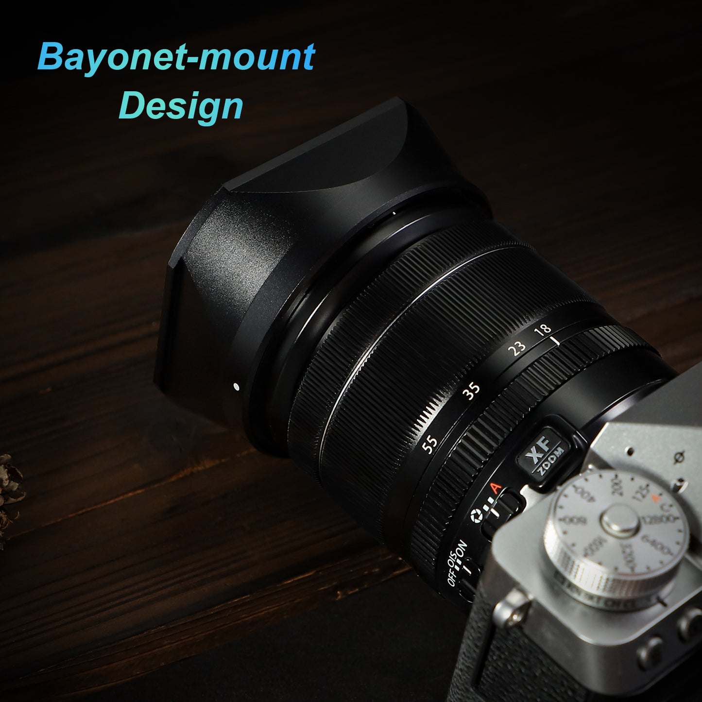 Haoge Metal Square Lens Hood for Fujifilm Fujinon XF 18-55mm F2.8-4.0 R LM OIS & XF 14mm F2.8 R lens with a Hood Cap on X-T5 X-T4 XT50 XH2 Camera