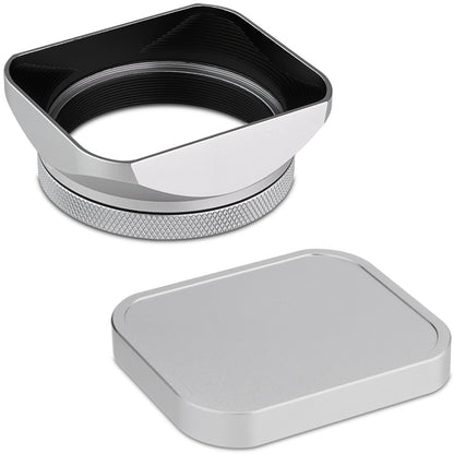 Haoge Square Metal Lens Hood  for Fujifilm X100VI Fuji X100V X100F X100T X100S X100 X70 with 49mm UV Filter Adapter Ring & Metal Cap Silver