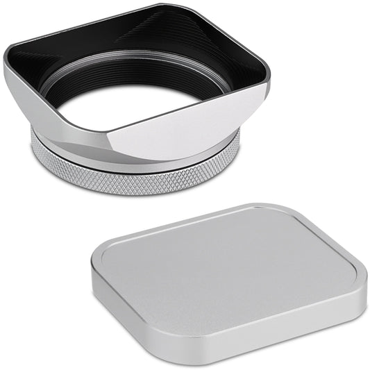 Haoge Square Metal Lens Hood  for Fujifilm X100VI Fuji X100V X100F X100T X100S X100 X70 with 49mm UV Filter Adapter Ring & Metal Cap Silver