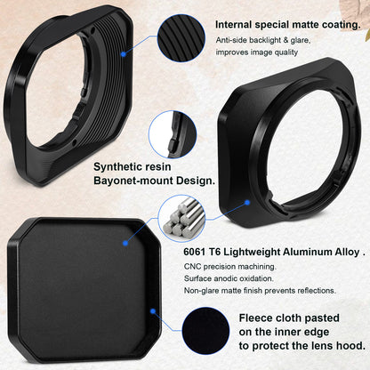 Haoge Metal Square Lens Hood for Fujifilm XF35mm f2 R WR and XF23mm f2 R WR Lens,XC35mm F2 Lens Shade on Fuji X-T5 XT50 XT30III Bayonet  Mount LH-X35-NB