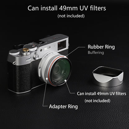 Haoge Square Metal Lens Hood Shade with Cap and 49mm Adapter Ring for Fuji Fujifilm FinePix X100VI x100vi x100v x100f x100t x100s x100 x70 Camera Accessories Silver LH-X54W+Cap-X54W