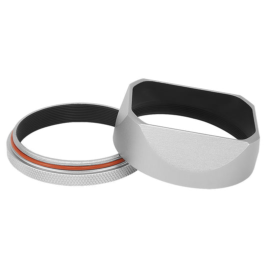 Haoge Square Metal Lens Hood with 49mm Adapter Ring for Fujifilm Fuji X100V Camera Silver