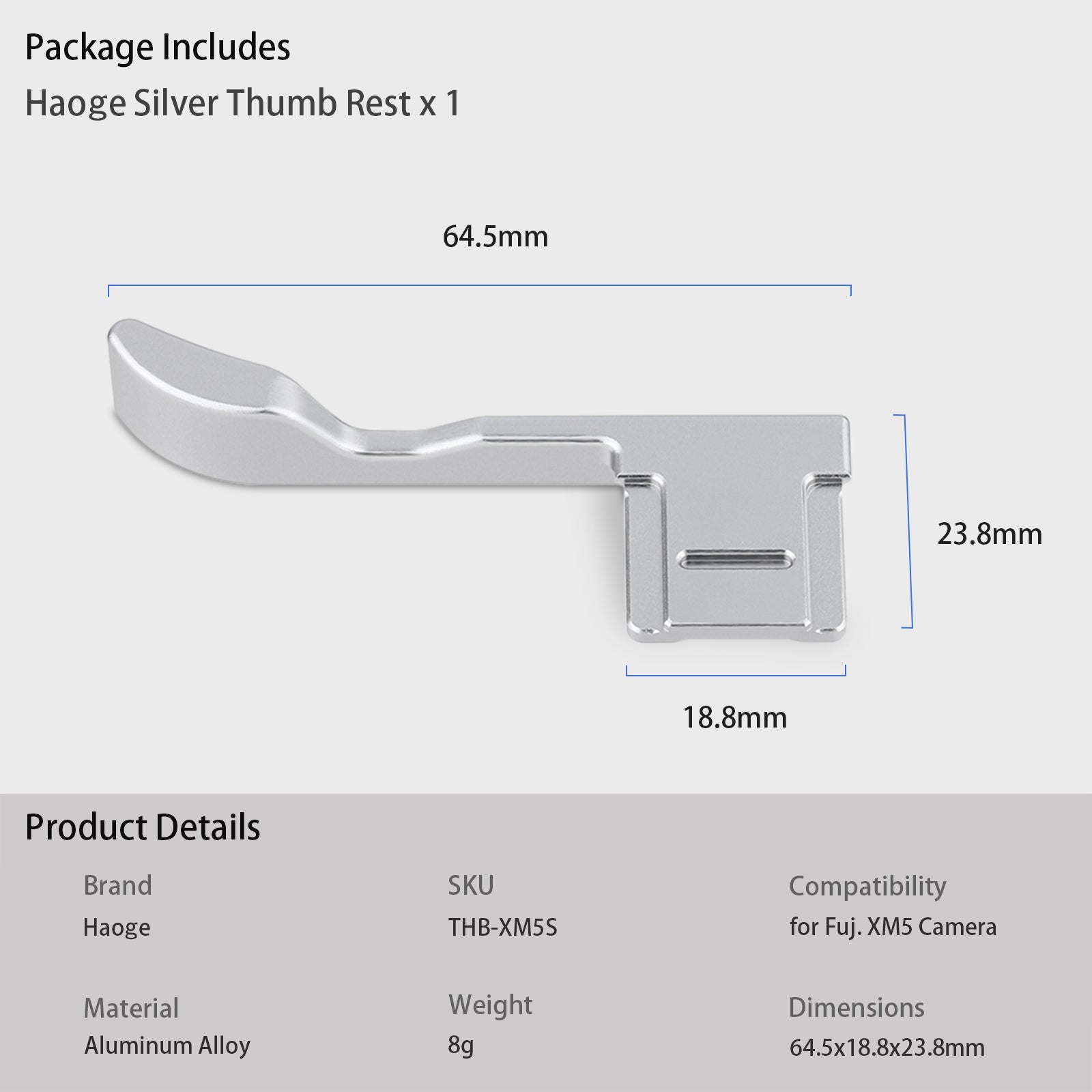 Poignée Thumb Up En Métal Pour Fujifilm X-M5 - Support Ergonomique Pour Griffe - Améliore La Prise Et L'Équilibre - Noir