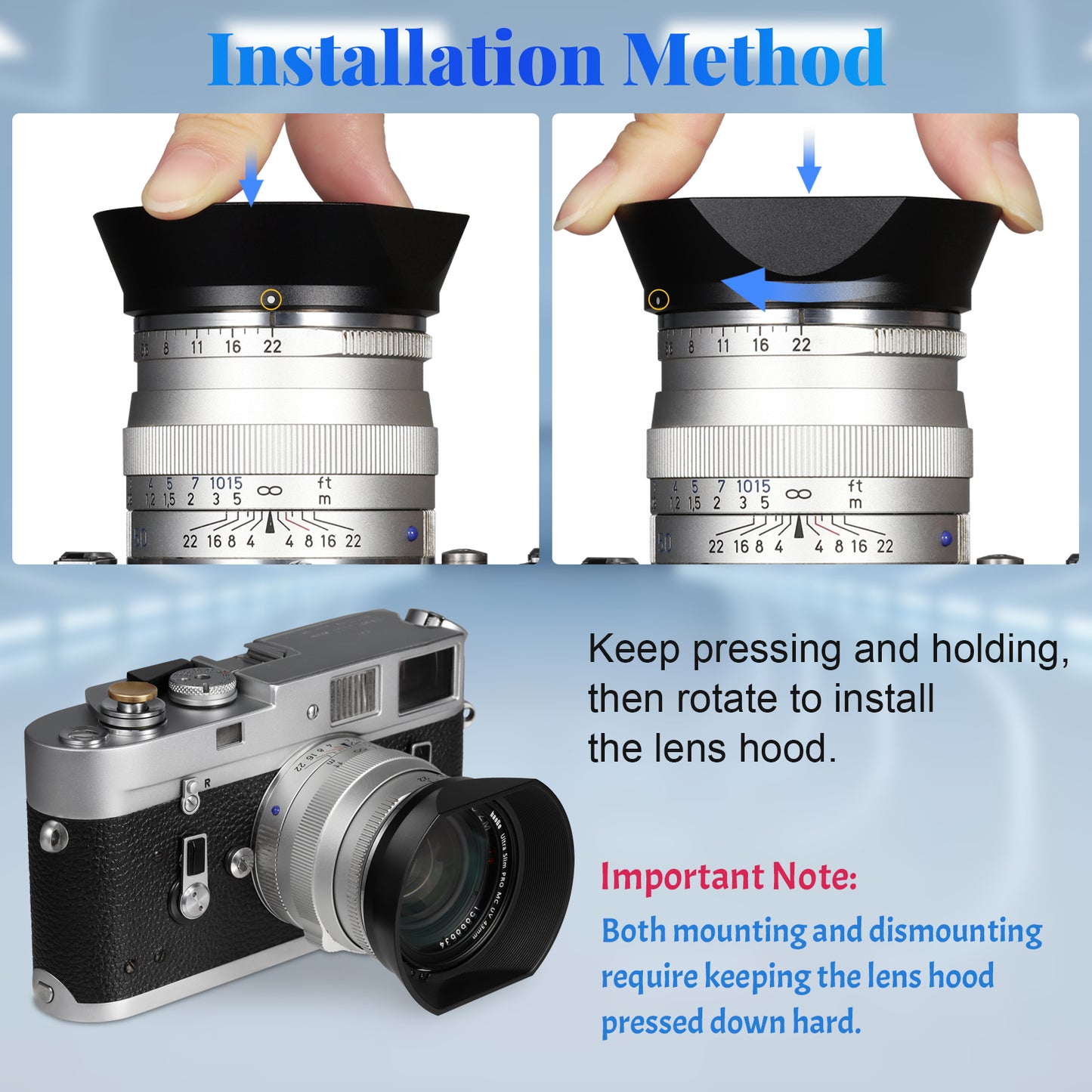 Haoge LH-ZV02MB Square Metal Lens Hood for Voigtlander Nokton 35mm f/1.4 II, 40mm f1.4 VM 50mm f1.5 Aspherical II VM 28mm f1.5,Carl Zeiss Biogon T* 2/35 35mm f2 ZM, C Biogon T* 2.8/35 35mm f2.8 ZM, Planar T* 2/50 50mm f2 ZM Lens