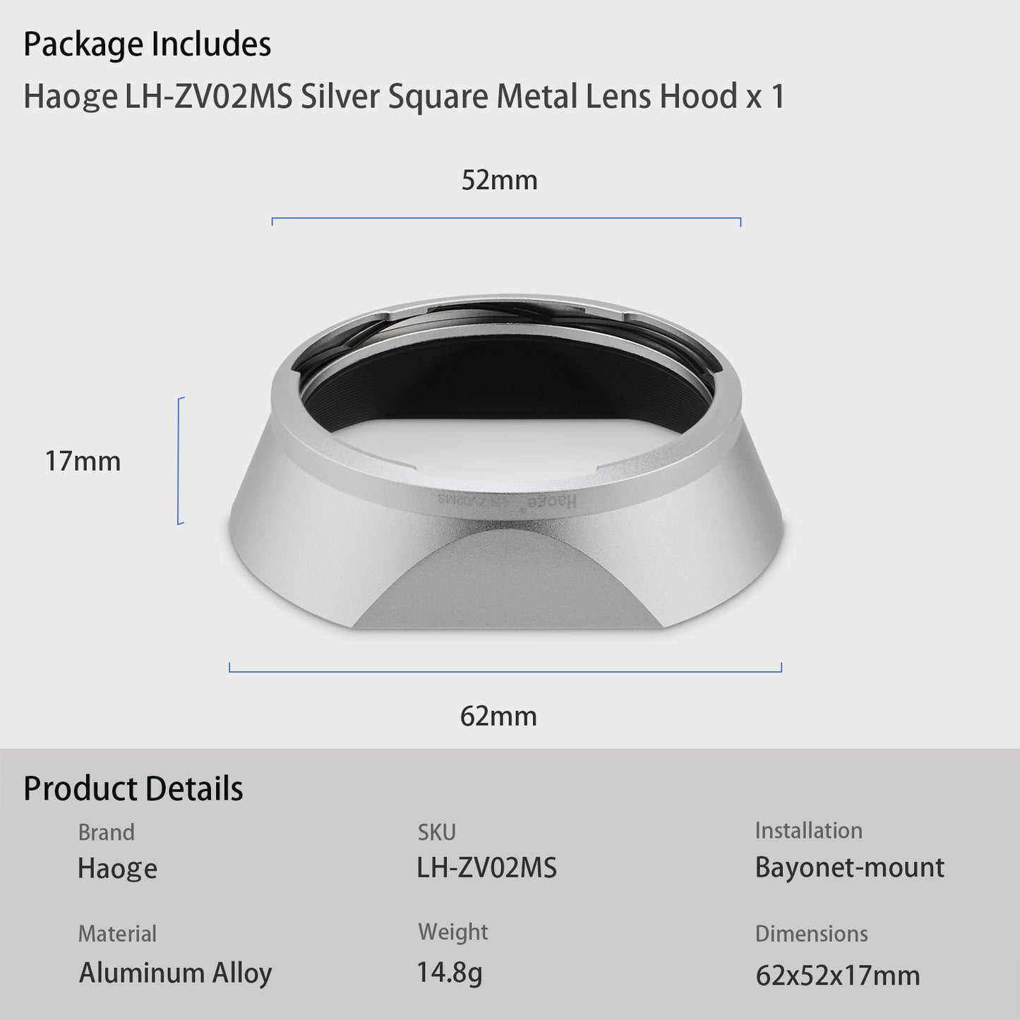 Haoge Square Metal Lens Hood for Voigtlander NOKTON 35mm f1.4, 40mm f1.4, 50mm f1.5 Aspherical II 28mm F1.5 VM Lens,Carl Zeiss Biogon T* 2/35 35mm f2 ZM, C Biogon T* 2.8/35 35mm f2.8 ZM, Planar T* 2/50 50mm f2 ZM