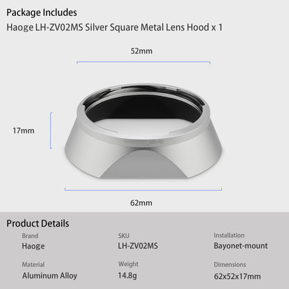 Haoge Square Metal Lens Hood for Voigtlander NOKTON 35mm f1.4, 40mm f1.4, 50mm f1.5 Aspherical II 28mm F1.5 VM Lens,Carl Zeiss Biogon T* 2/35 35mm f2 ZM, C Biogon T* 2.8/35 35mm f2.8 ZM, Planar T* 2/50 50mm f2 ZM