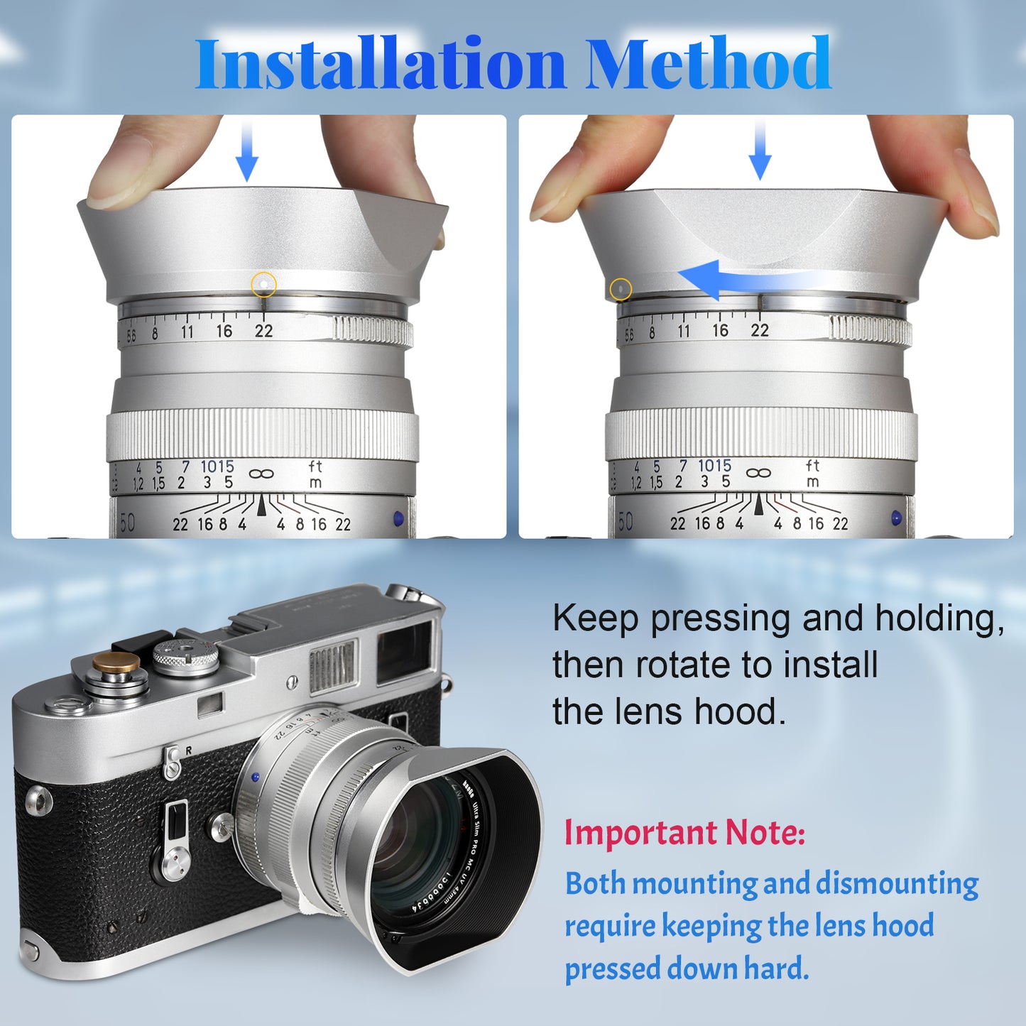 Haoge Square Metal Lens Hood for Voigtlander NOKTON 35mm f1.4, 40mm f1.4, 50mm f1.5 Aspherical II 28mm F1.5 VM Lens,Carl Zeiss Biogon T* 2/35 35mm f2 ZM, C Biogon T* 2.8/35 35mm f2.8 ZM, Planar T* 2/50 50mm f2 ZM