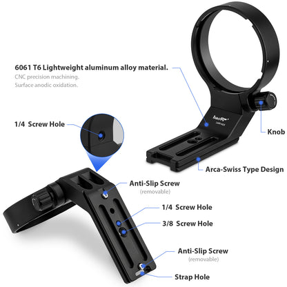 Haoge LMR-N25 Lens Collar Replacement Foot Tripod Mount Ring Stand Base for Nikon AF-S NIKKOR 200-500mm f/5.6E ED VR Lens built-in Arca Type Quick Release Plate