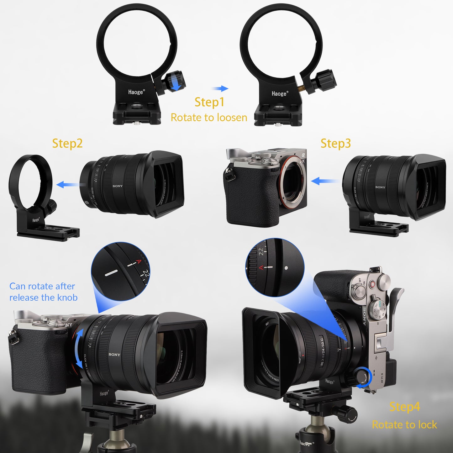 Haoge Lens Collar Foot Tripod Mount Ring Stand Base for Sony FE 100mm F2.8 Macro GM OSS Lens built-in Arca Type Quick Release Plate