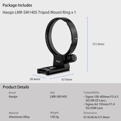Haoge Lens Collar Replacement Foot Tripod Mount Ring Stand Base for Sigma 100-400mm F5-6.3 DG DN OS Lens For Fujifilm X Mount built-in Arca Type Quick Release Plate