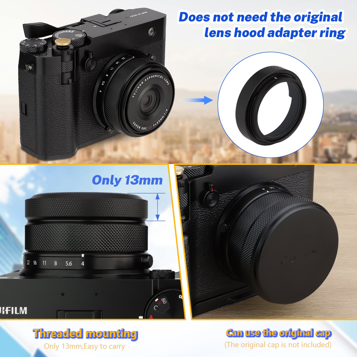 Haoge MC UV Camera Lens Protection Filter for Fujifilm GFX100RF Camera Compatible with Original lens cap, No Lens Hood Adapter Needed. Black LUV-GFXUV-B