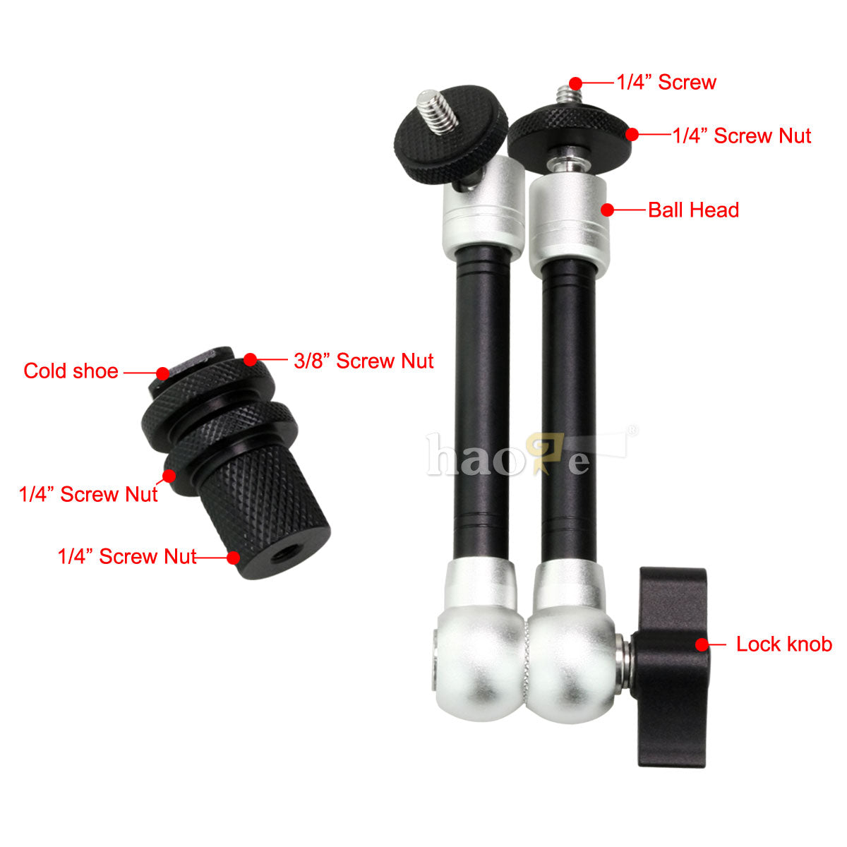 Haoge 11" Inch Adjustable Friction Articulating Magic Arm for DSLR Camera LCD Monitor LED Light