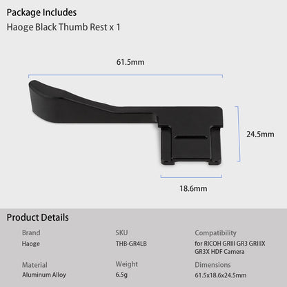 Haoge Metal Thumb Up Rest Hand Grip for RICOH GRIIIX GR3X HDF GRIII GR3 HDF Camera Accessories Black Hot Shoe Thumb Up THB-GR4LB