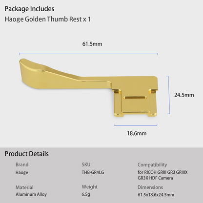 Haoge  Metal Thumb Up Rest Hand Grip for RICOH GR III GR3 GRIIIX GR3 X HDF Camera Accessories Gold  Hot Shoe Thumb Up THB-GR4LG