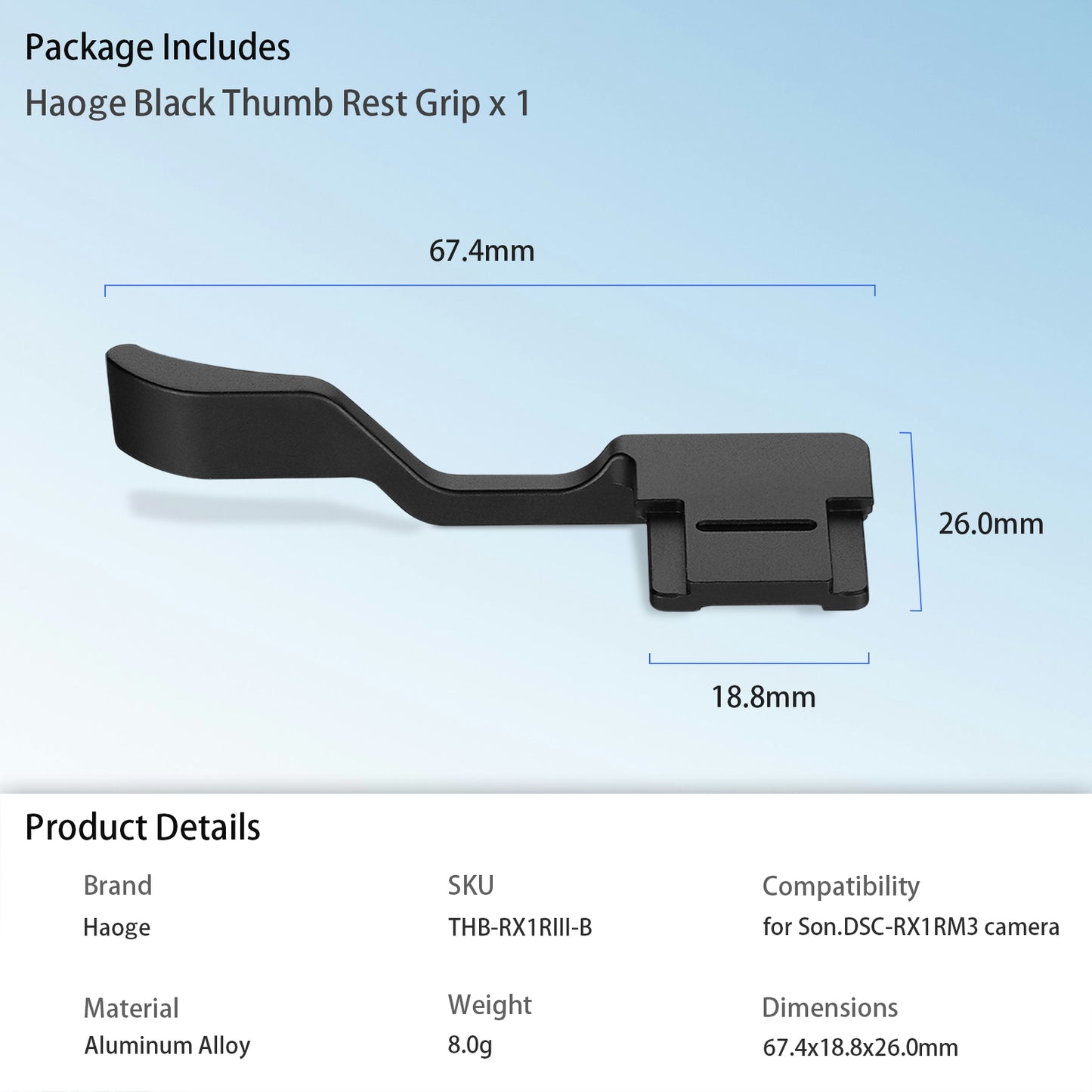 Haoge サムハンドグリップ Sony RX1R III カメラアクセサリー メタルホットシュー rx1r iii m3 サムアップレスト ハンドグリップ THB-RX1RIII-B ブラック